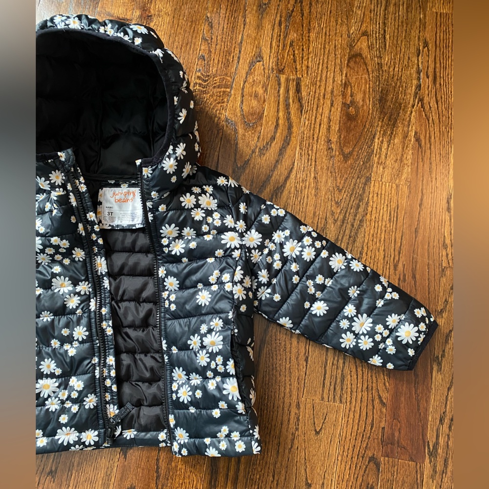 toddler girls hooded jacket size 3T Lightweight “packable” daisy floral print - Picture 4 of 15